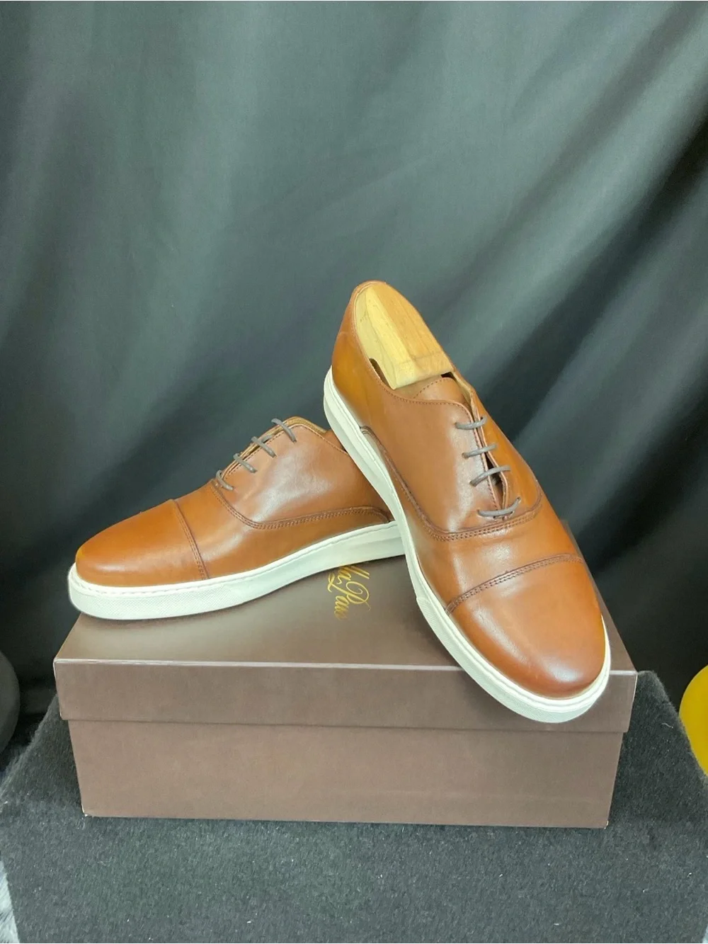 Classic Men's Leather Derby in Tan with White Sole